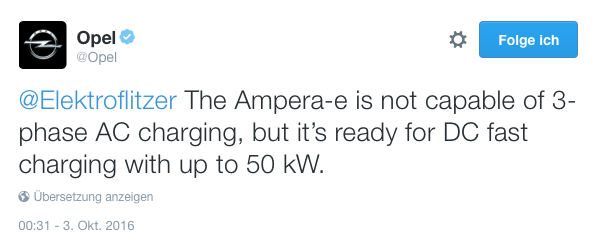 Aussage Opel zur 3-ph Ladefähigkeit