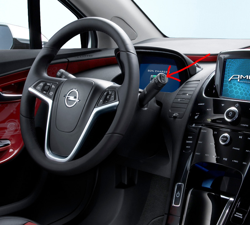 Der Schalter, um den Heckscheibenwischer einzuschalten, dazu der schmale Drehring für die Waschanlage.