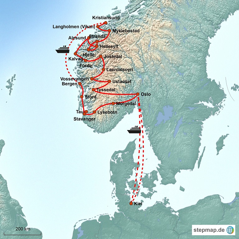 Übernachtungsorte und grobe Route