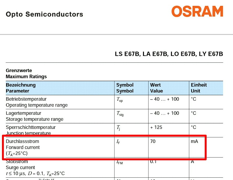 Diodenstrom 70mA